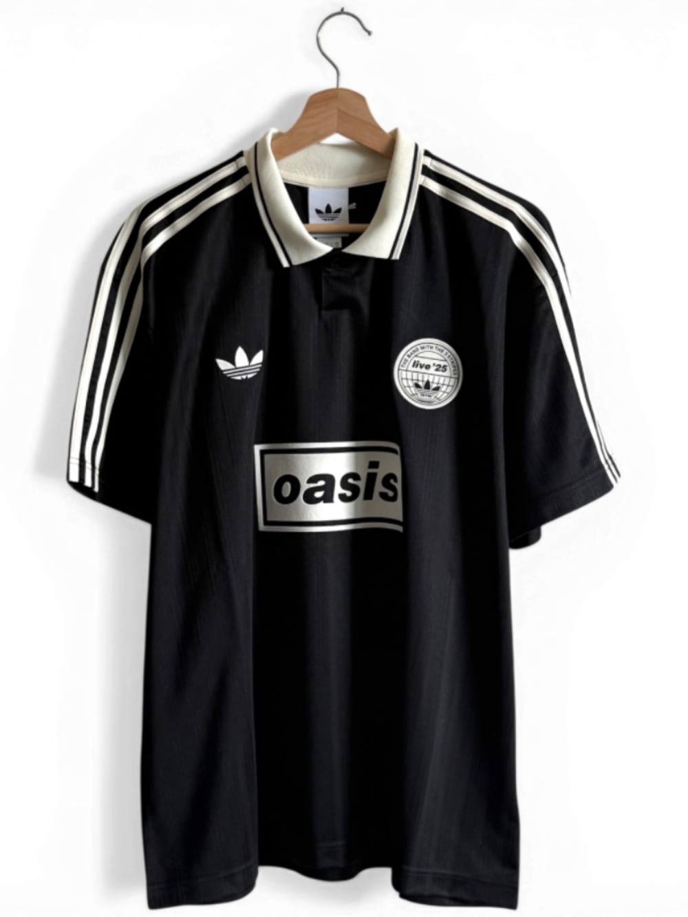 Adidas x Oasis Tour Jacquard Jersey Black Polo Shirt 100% Authentic